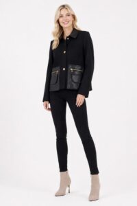 Jacket with leather look pockets