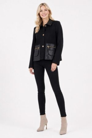 Jacket with leather look pockets