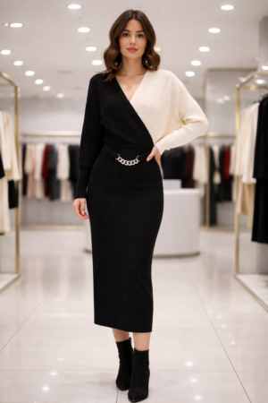 dress knit colour contrast with belt